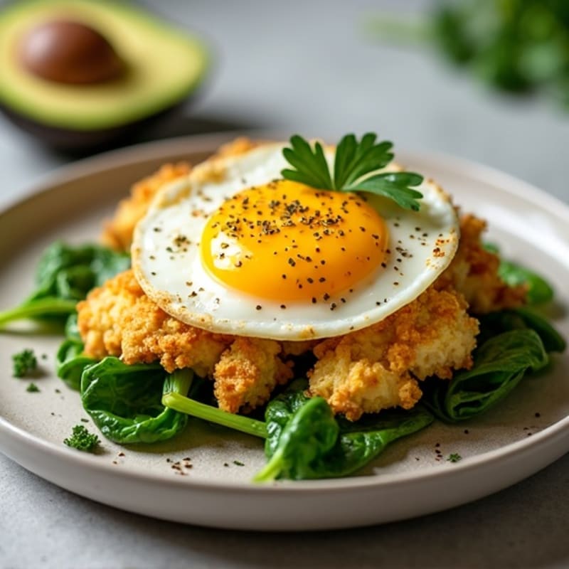 Crispy Chicken and Spinach Egg Scramble