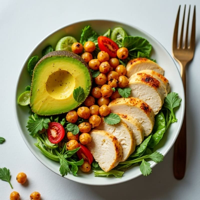 Crispy Avocado and Fresh Greens Salad Bowl