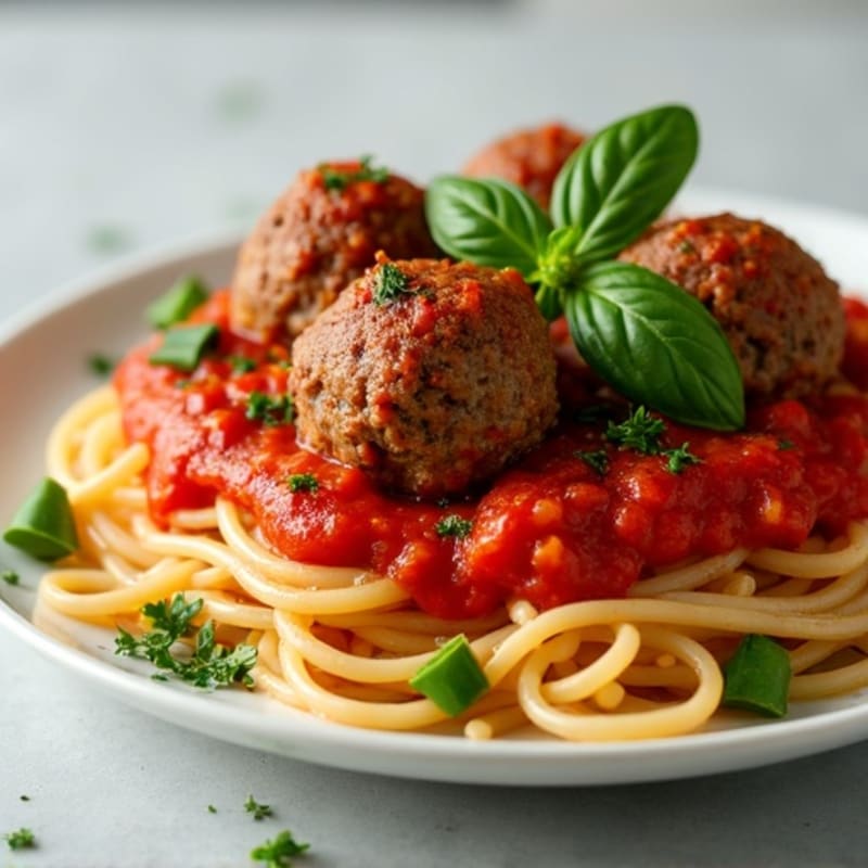 Lean Beef Meatballs with Whole Wheat Spaghetti and Fresh Herb Tomato Sauce