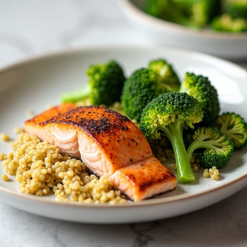 Seared Salmon with Roasted Broccoli and Quinoa