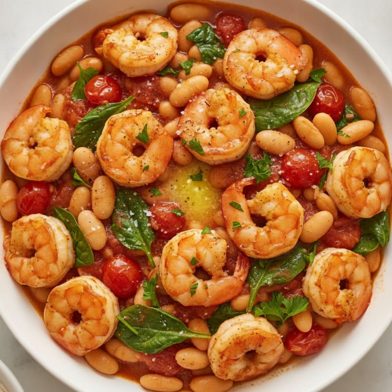 Garlic Shrimp with White Beans and Tomatoes