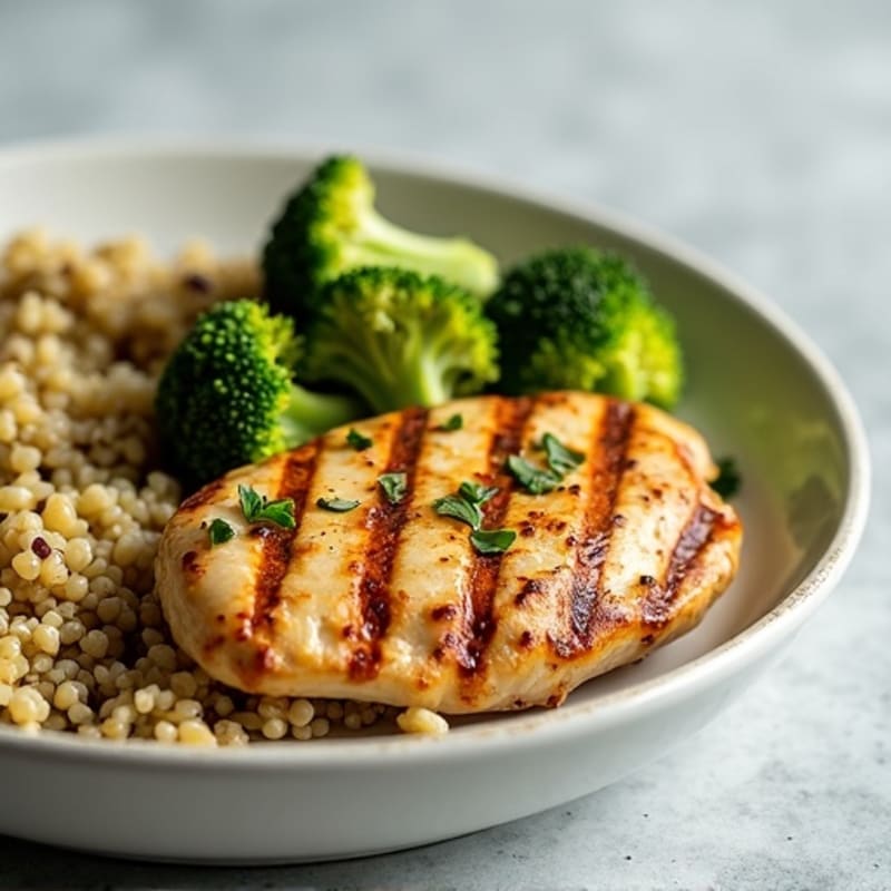 Grilled Chicken Breast with Roasted Broccoli and Quinoa