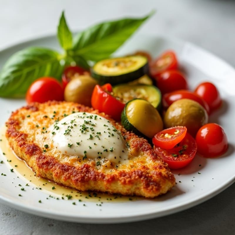 Healthy Crispy Chicken Parmesan with Roasted Vegetables