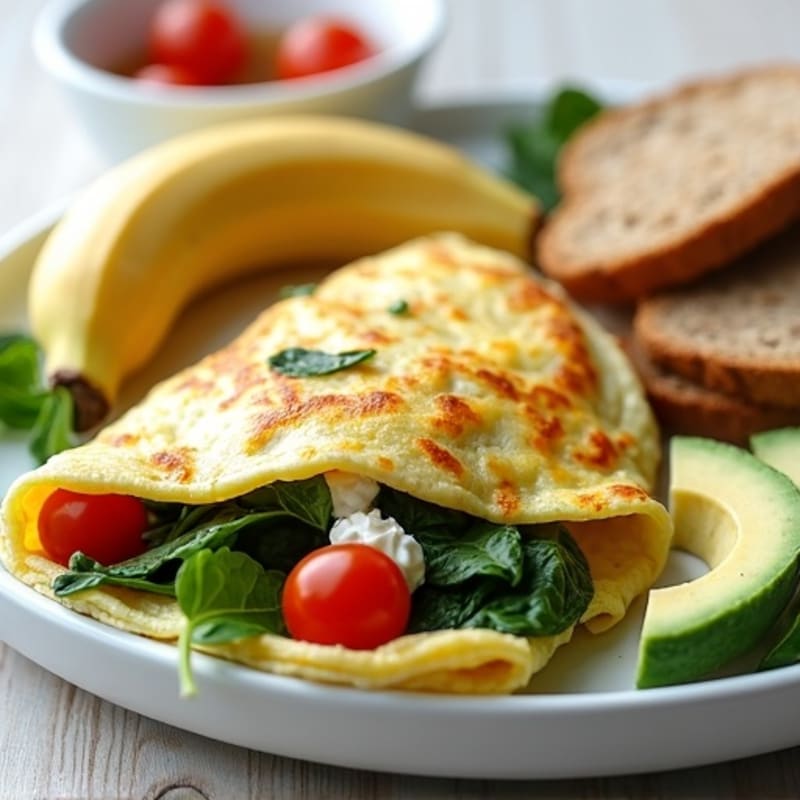 Egg White Spinach Omelet with Cottage Cheese and Cherry Tomatoes