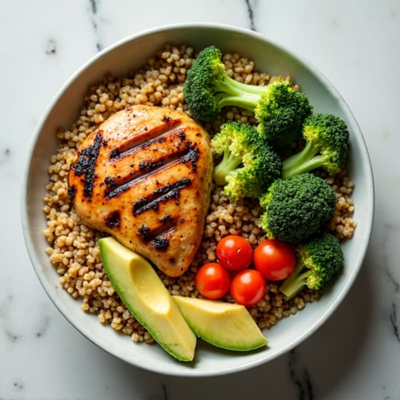 Grilled Chicken and Quinoa Power Bowl with Roasted Broccoli