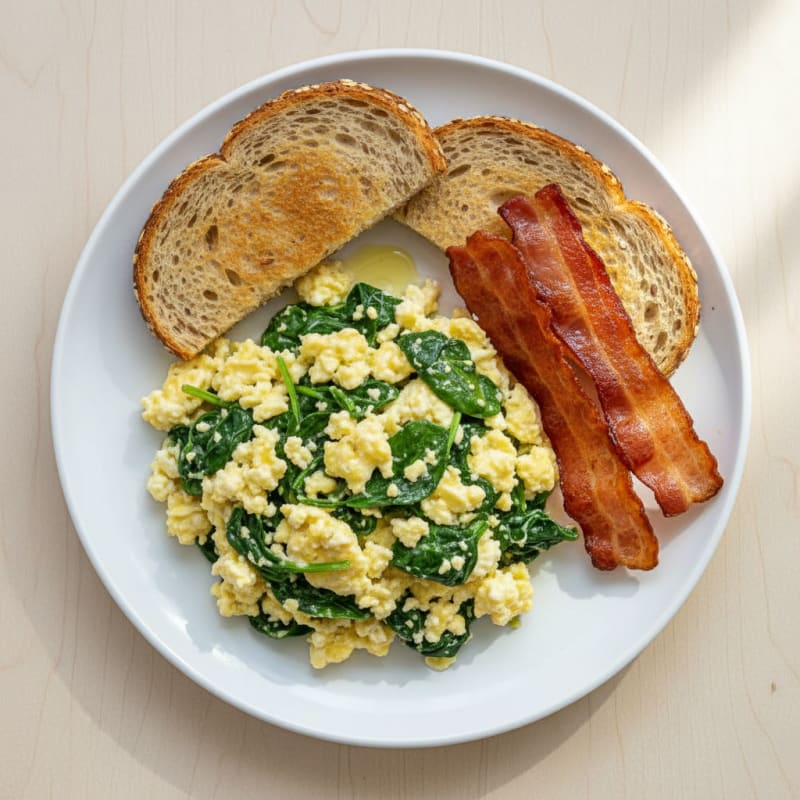 Cottage Cheese Scramble with Spinach and Turkey Bacon
