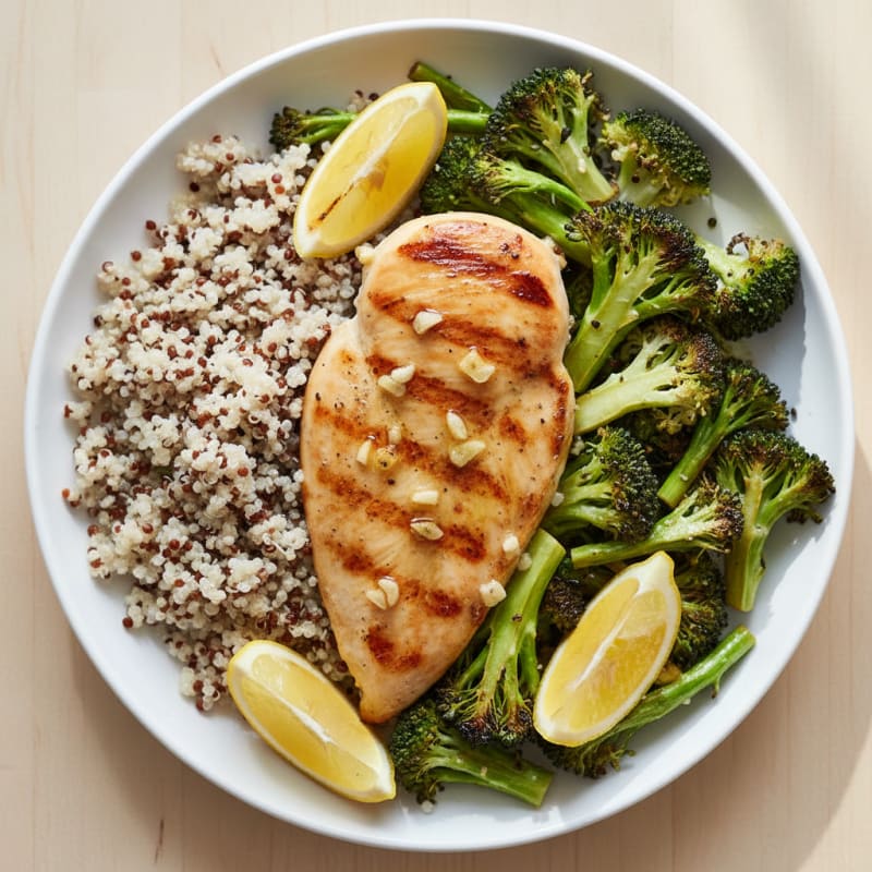 Grilled Chicken Breast with Quinoa and Roasted Broccoli