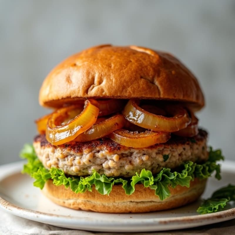 Herb-Seasoned Lean Turkey Burger with Caramelized Onions