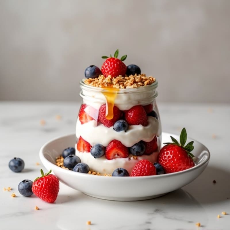 Creamy Greek Yogurt Parfait with Mixed Berries and Almond Butter
