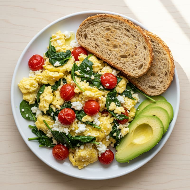 Cottage Cheese Scramble with Spinach and Cherry Tomatoes
