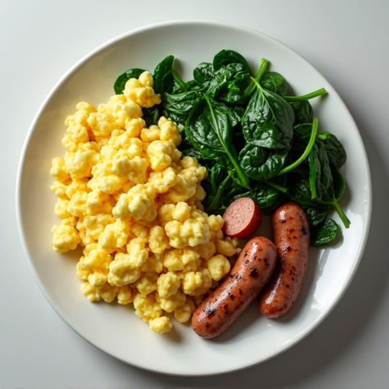 Egg White and Turkey Sausage Scramble with Sautéed Spinach