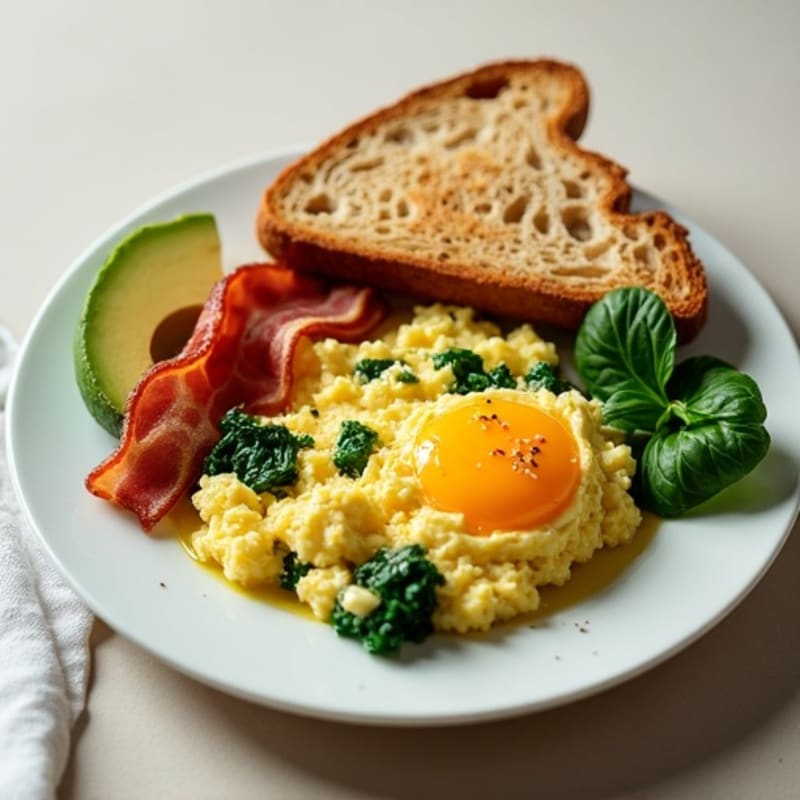 Cottage Cheese Scramble with Spinach and Turkey Bacon