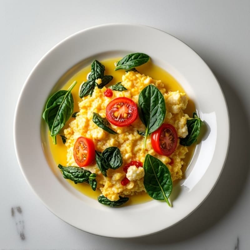 Egg White and Cottage Cheese Scramble with Spinach and Tomatoes