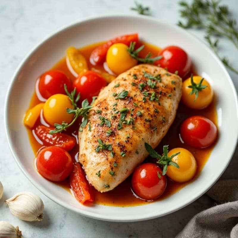 Healthy Simmered Chicken with Bell Peppers and Tomatoes