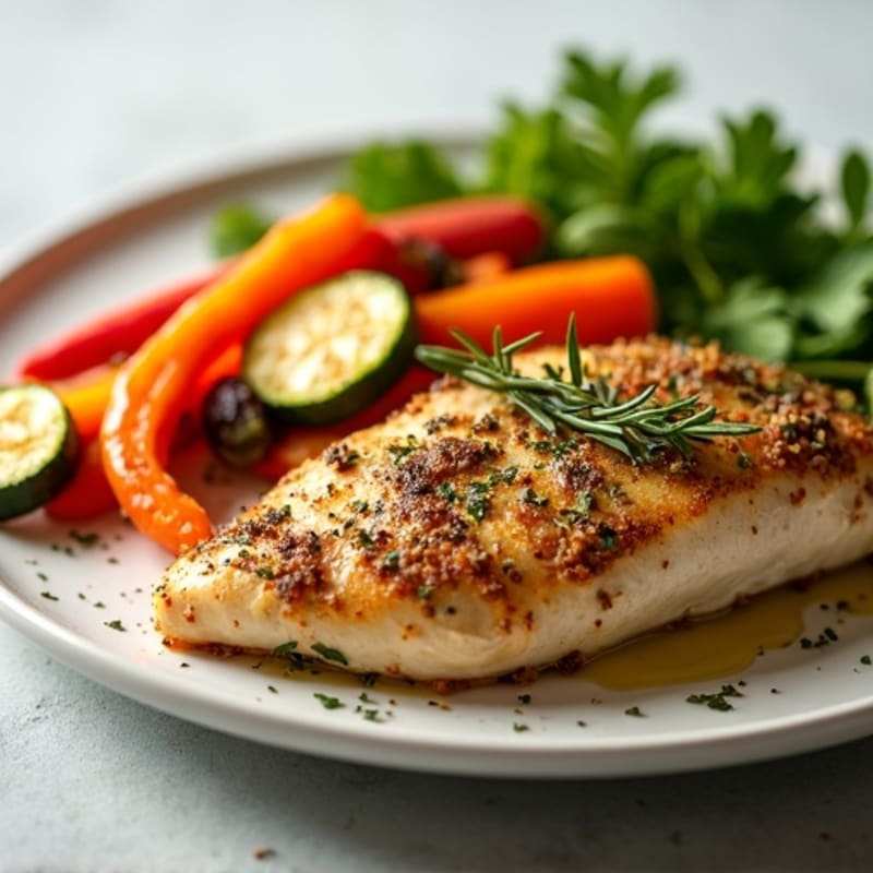 Herb-Crusted Pan Seared Chicken with Roasted Vegetables