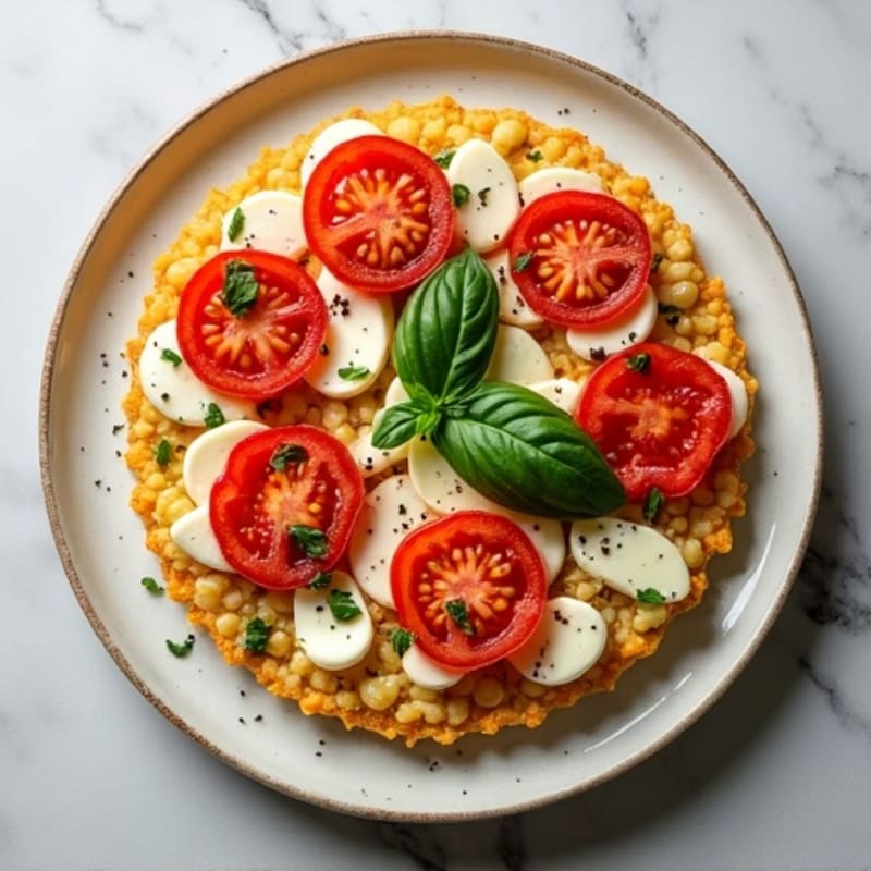 Crispy Cauliflower Crust with Fresh Tomato, Creamy Mozzarella, and Basil
