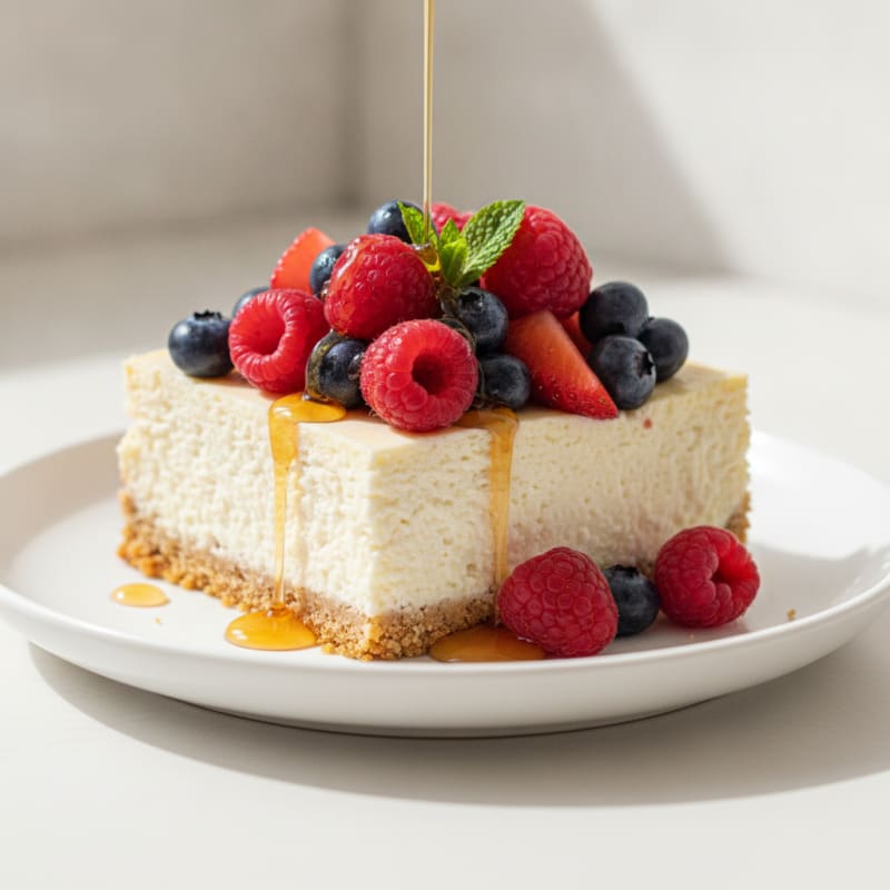 Greek Yogurt Protein Cheesecake with Mixed Berries