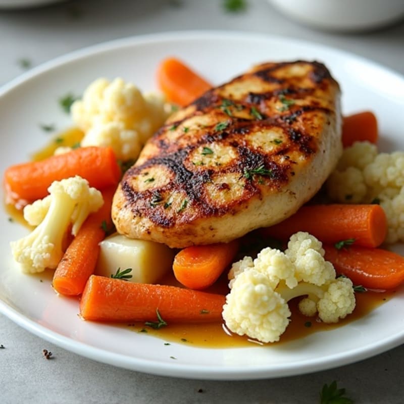 Roasted Root Vegetable Medley with Herb-Spiced Cauliflower and Grilled Chicken