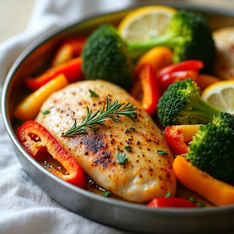 Sheet Pan Lemon Garlic Chicken with Roasted Broccoli and Bell Peppers