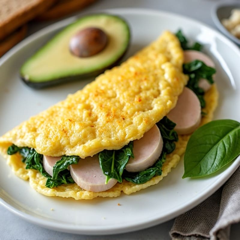 Egg White Spinach Omelette with Cottage Cheese and Sliced Turkey