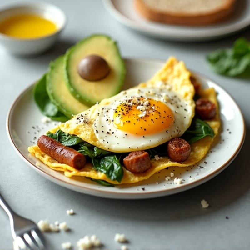 Egg White Spinach Omelette with Turkey Sausage
