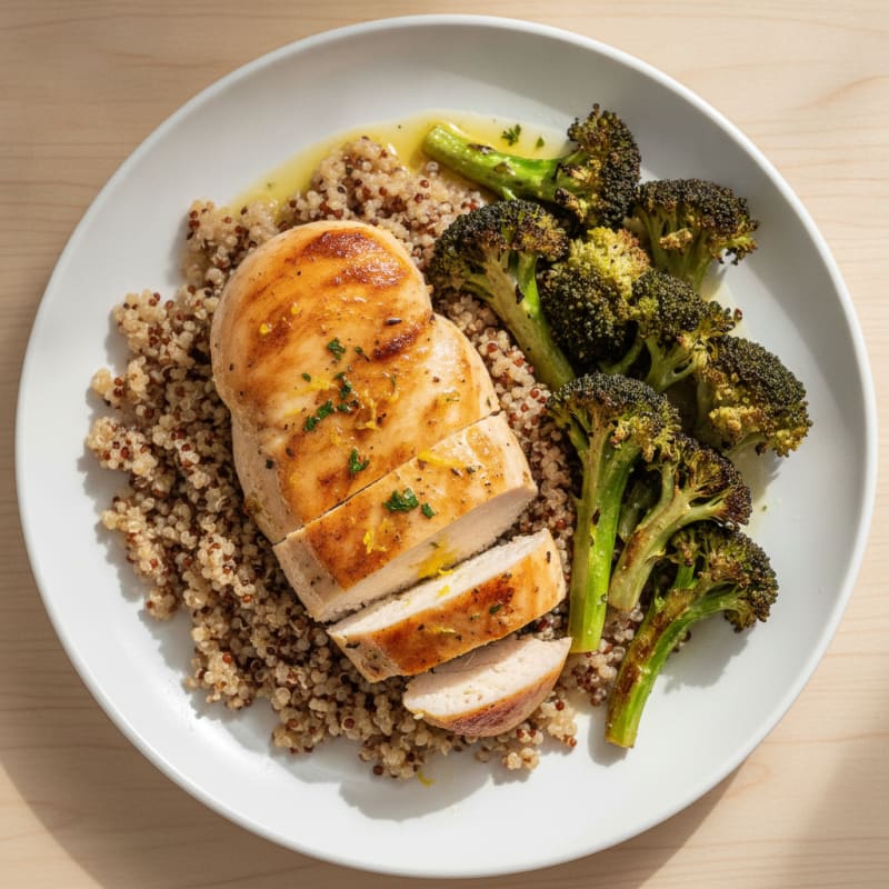 Grilled Chicken Breast with Quinoa and Roasted Broccoli