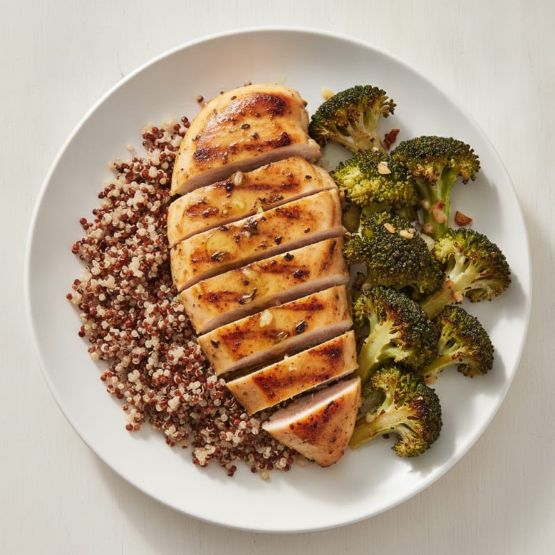 Grilled Chicken Breast with Quinoa and Roasted Broccoli
