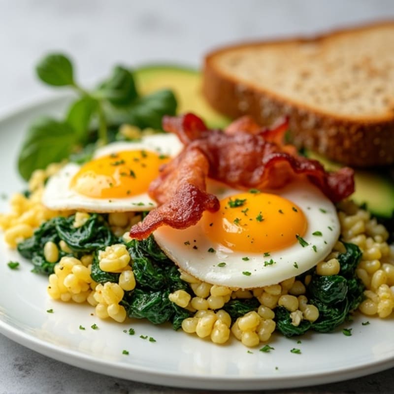 Egg White Scramble with Turkey Bacon and Sautéed Spinach