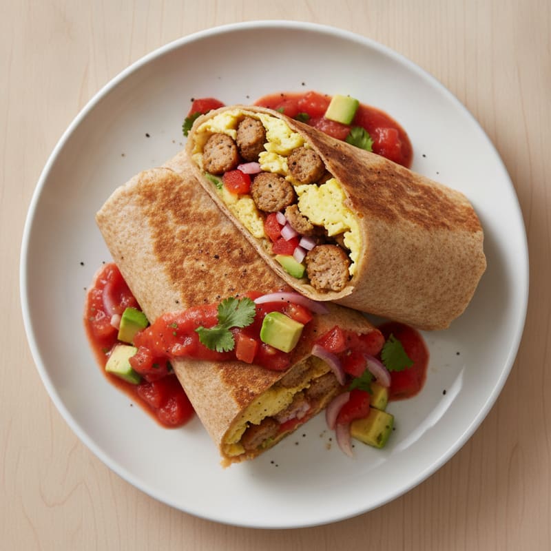 Hearty Sausage Breakfast Burrito with Salsa