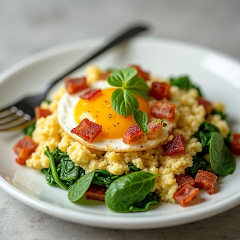 Cottage Cheese Scramble with Spinach and Turkey Bacon