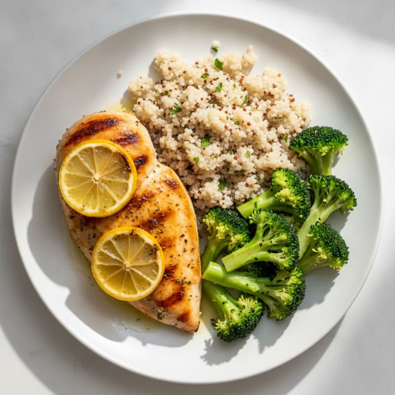 Grilled Chicken Breast with Quinoa and Steamed Broccoli