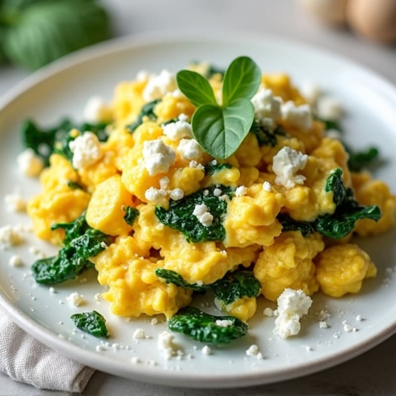 Creamy Scrambled Eggs with Fresh Spinach and Feta