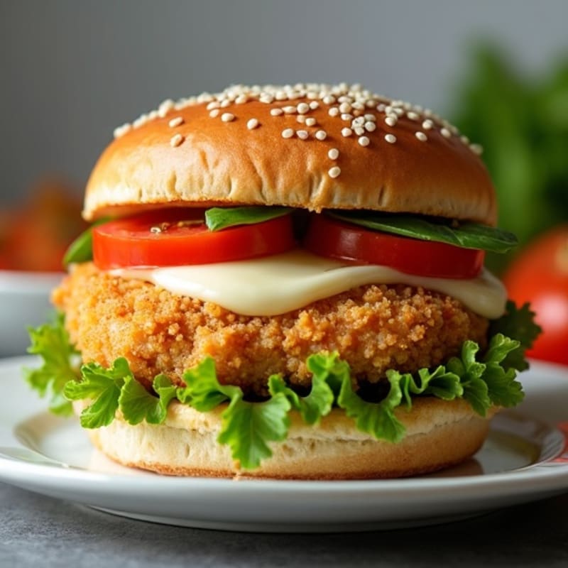 Crispy Chicken Burger with Melted Mozzarella and Garlic-Herb Tomato Sauce
