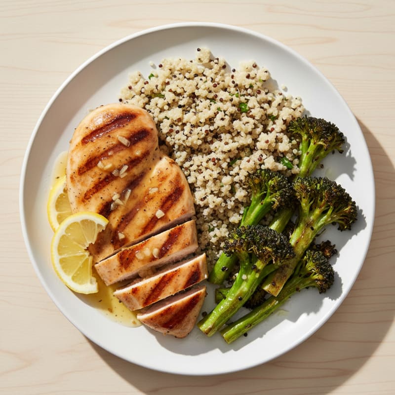 Grilled Chicken Breast with Quinoa and Roasted Broccoli