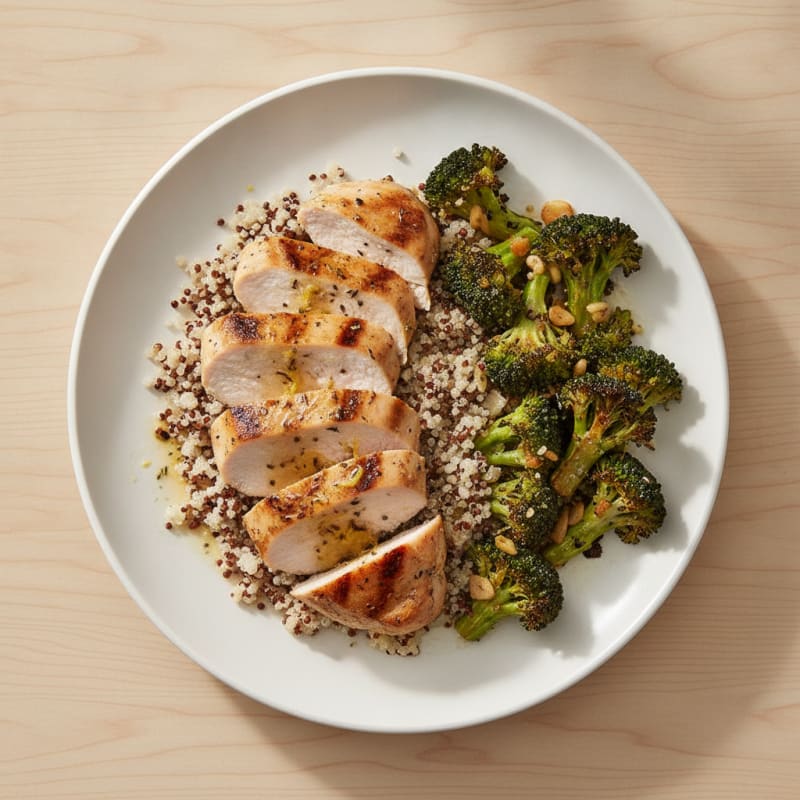 Grilled Turkey Breast with Roasted Broccoli and Quinoa