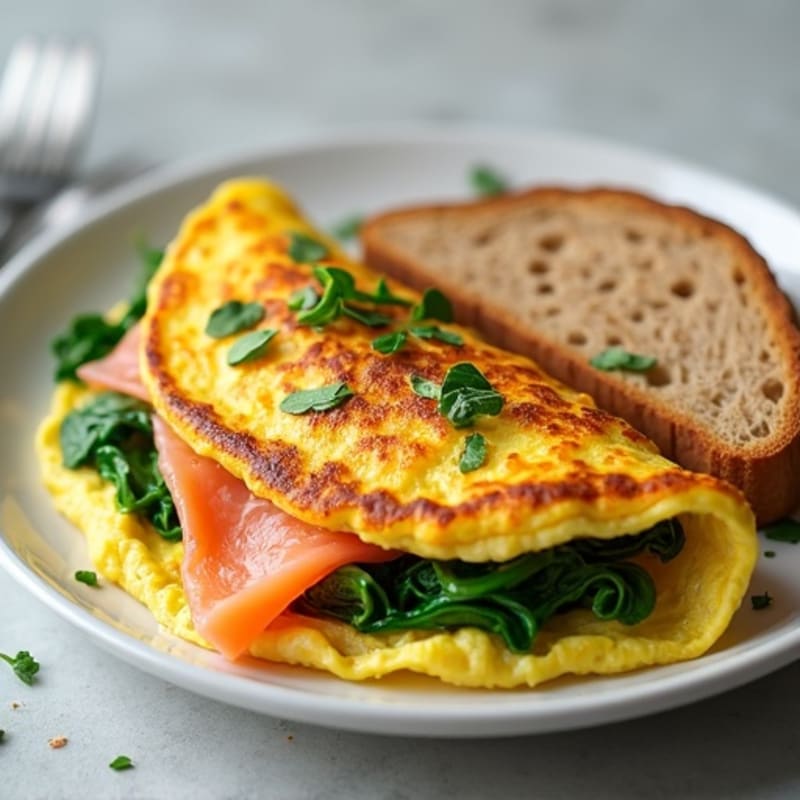 Egg White Omelette with Smoked Salmon and Sautéed Spinach