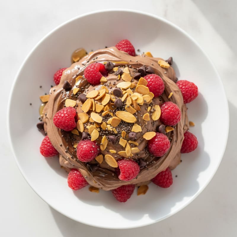 High-Protein Chocolate Greek Yogurt Parfait with Almonds