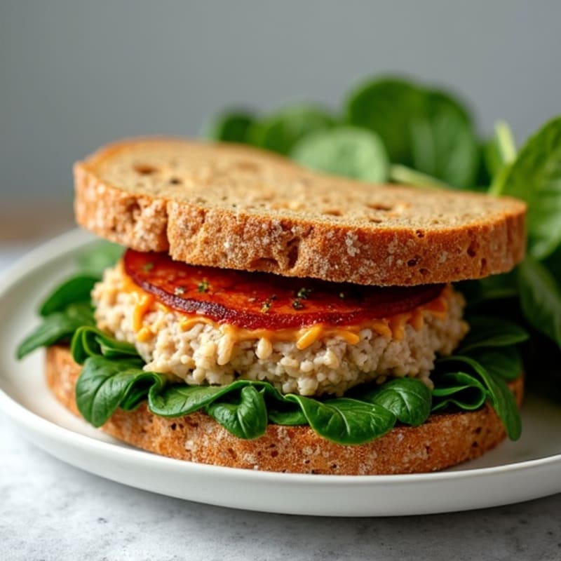 Open-Faced Lean Turkey Meatloaf Sandwich with Sautéed Garlic Spinach