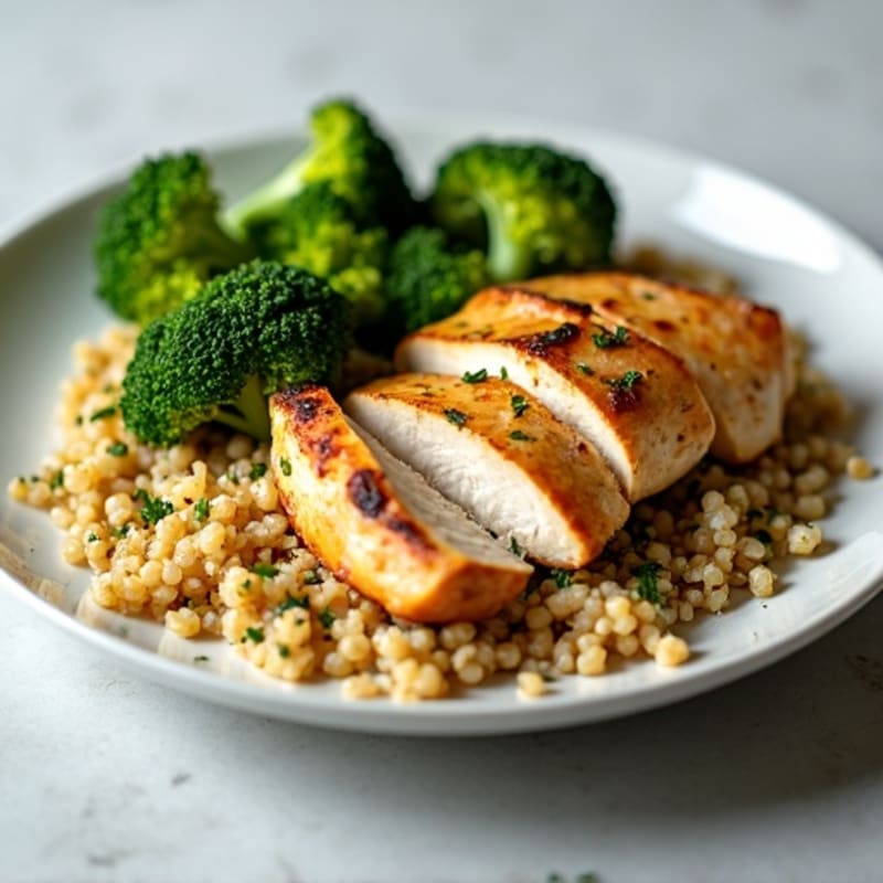 Grilled Chicken Breast with Roasted Broccoli and Quinoa
