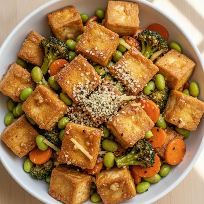 Honey-Garlic Tofu and Roasted Vegetables Bowl