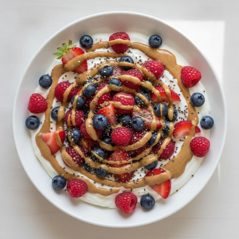 Greek Yogurt Bowl with Mixed Berries and Almond Butter