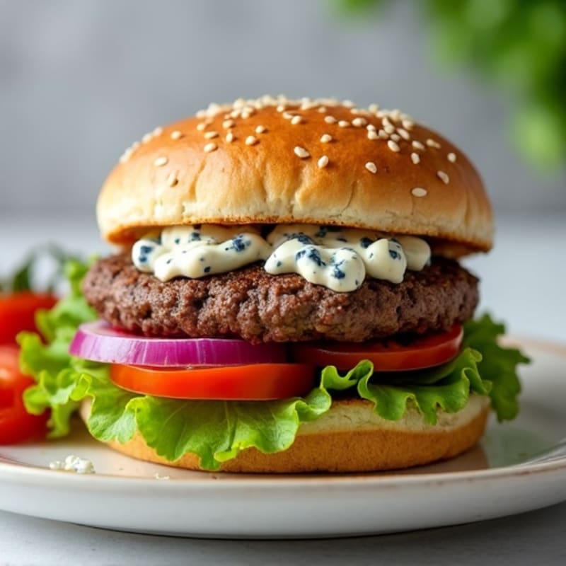 Grilled Lean Beef Burger with Creamy Blue Cheese