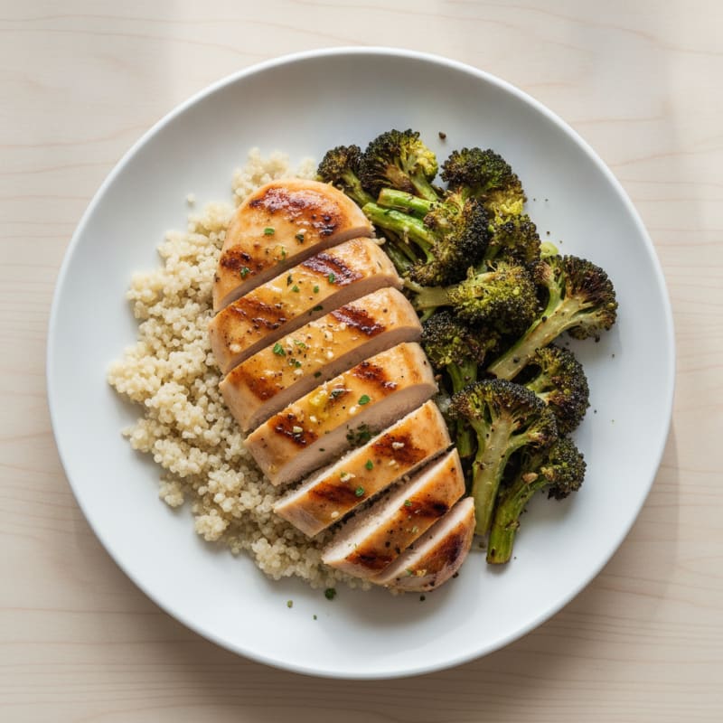 Grilled Chicken Breast with Quinoa and Roasted Broccoli