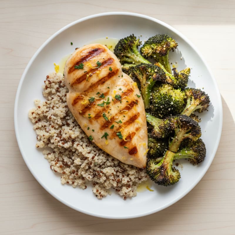 Grilled Chicken Breast with Quinoa and Roasted Broccoli