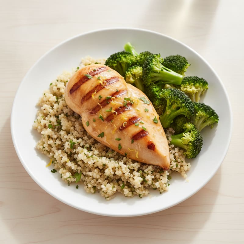 Grilled Chicken Breast with Quinoa and Steamed Broccoli