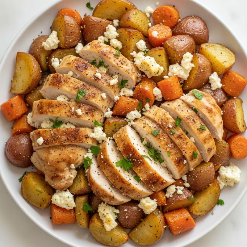 Roasted Feta Potatoes and Carrots with Chicken
