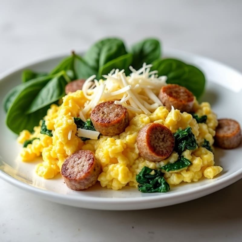 Egg White Scramble with Turkey Sausage and Spinach