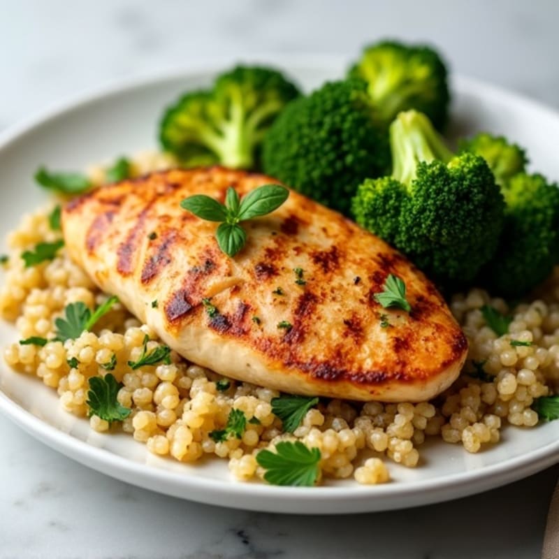 Grilled Chicken Breast with Quinoa and Roasted Broccoli