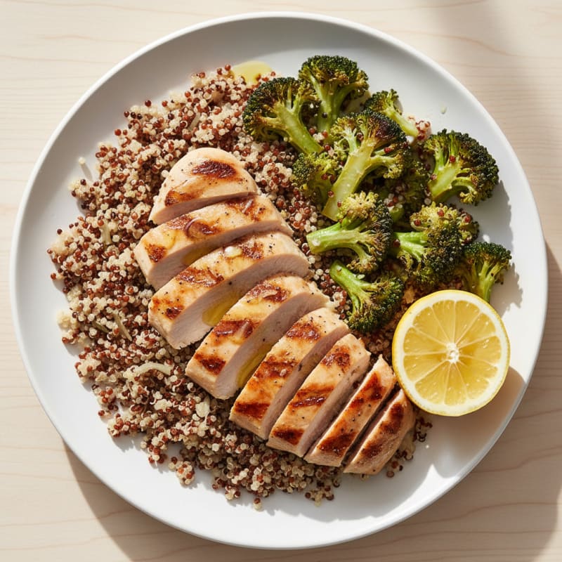 Grilled Chicken Breast with Quinoa and Roasted Broccoli