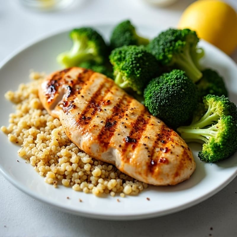 Grilled Chicken Breast with Quinoa and Roasted Broccoli
